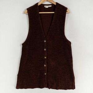 Vtg Relais Knit Sweater Vest Womens One Size Fits All Brown Chenille Button Up